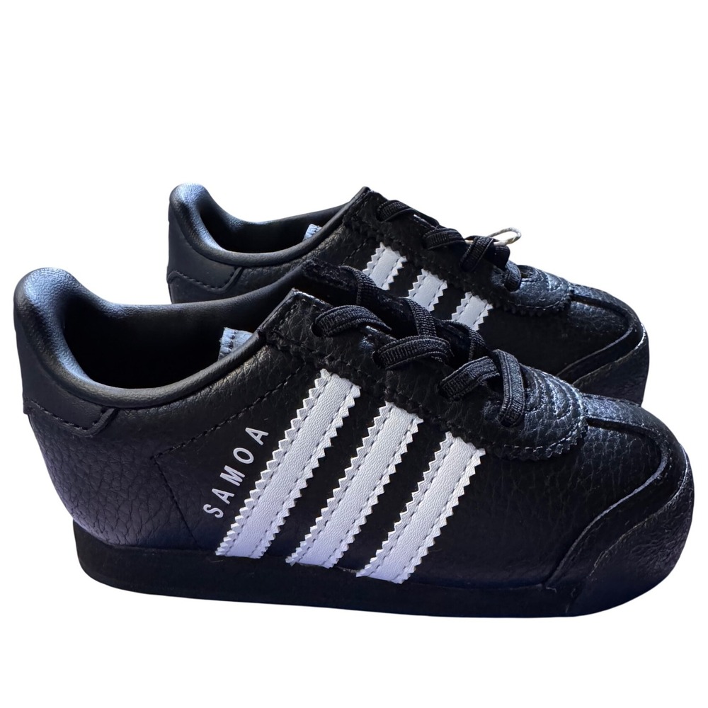 Adidas Unisex Child Samoa I Sneakers Black White Leather Lace Up Size 7K (7C)‎
